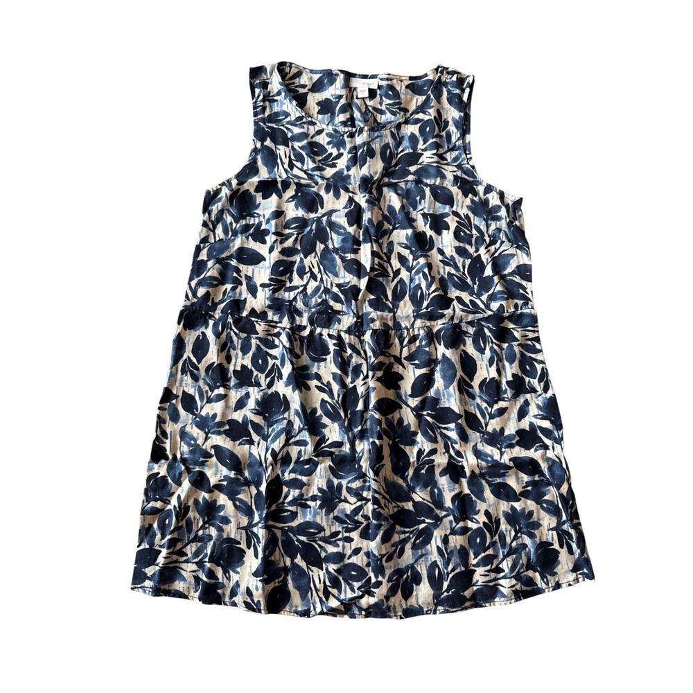Pure Jill Sleeveless Tunic Womens Size S Blue White Floral Tencel Empire Top